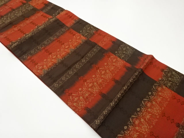 JAPANESE FUKURO OBI / WOVEN STRIPE & ABSTRACT FLOWER ARABESQUE